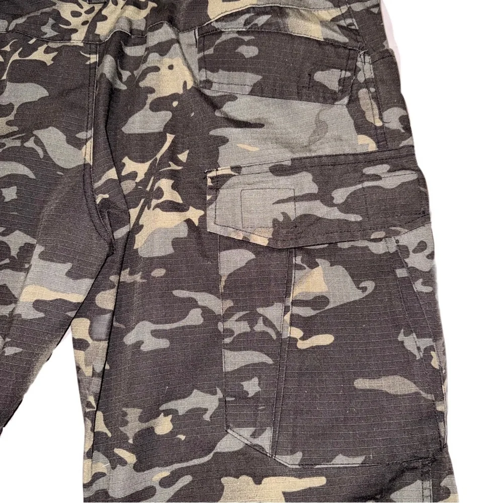 Tactical Combat Cargo Pants W38 L31 Dark Camo Low Rise Gray Black Technical EUC